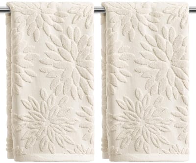Cosensi - Dailygoods - Set van 2 Beige 3D Dahlia Handdoeken van 100% Katoen