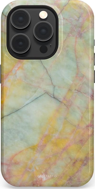 Casetastic hoesje geschikt voor Apple iPhone 15 Pro - MagSafe - Dubbellaagse bescherming - Zomer Marmer - Fashion Case - Mintgroen Geel