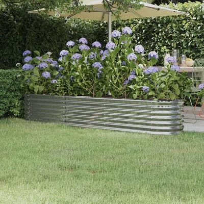 Plantenbak Verhoogd - Bloembak Tuin - Planten Decoreren - Gegalvaniseerd Staal - 224 cm Lengte - Zilverkleurig