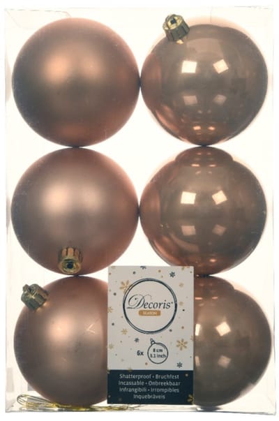 Decoris Kerstballen - 12x st - toffee bruin - D8 cm - kunststof - mat/glans - kerstversiering