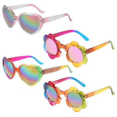 Dailygoods- Zonnebril Kind - 4 Stuks - Flexibele Stangen - Vrolijke Designs - Kleurrijke Partybril - Geschikt voor Zomer/Strand - Kinderen Zonnebril