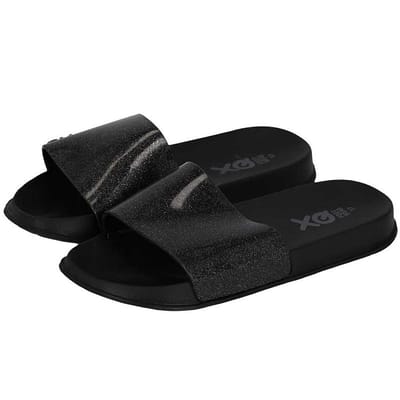 XQ - Slippers Dames - Fashion - Zwart - Badslippers dames - Gevormd voetbed