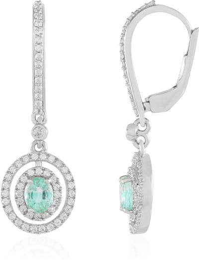 Cavill - Ovaal Colombiaanse Smaragd Oorbellen 0,58 ct - 925 Sterling Zilver Platina Afwerking - Zirkonia Dames Oorbellen - Elegant & Tijdloos Design