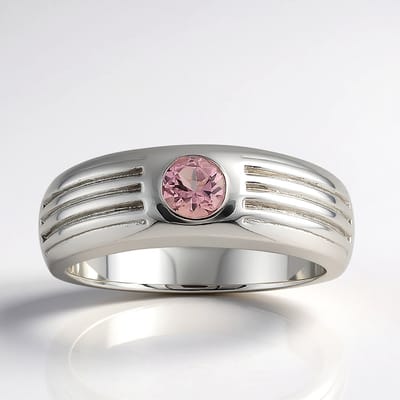Cavill - Moderne Zilveren Ring - 925 Sterling Zilver Palladium - 0,204 ct Braziliaanse Roze Toermalijn Rond - Elegant Dames Ring - Bezel Zetting
