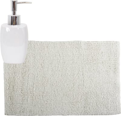 MSV badkamer droogloop mat/tapijt - 40 x 60 cm - met zelfde kleur zeeppompje 260 ml - wit
