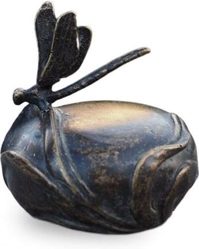 Bronzen Mini Urn met Libelle Dragonfly voor As Deelbewaring Grafdecoratie
