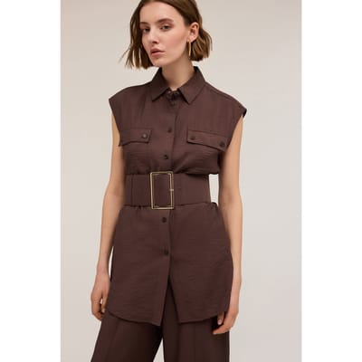 Motivi Sleeveless Shirt With Belt Brown Size: XS | Button-Down Shirts Outlet | Dames | Bruin