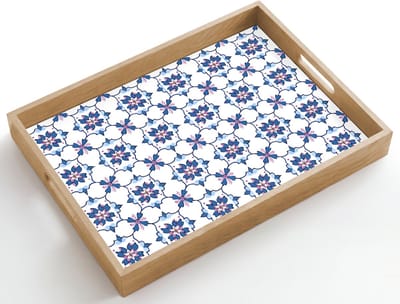 Dienblad hout 50x35 cm - Schootdienblad - Modern - Patroon - Blauw - Roze - Borrelplank rechthoek - Plateau dienbladen