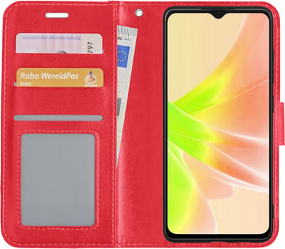 Hoesje - Met Pasjeshouder - Geschikt voor OPPO A17 - Luxe Bookcase Portemonee - Flip Case - Kunstleer Book Case - Flipcase - Book Cover - Walletcase - Portemonneehoes - Rood