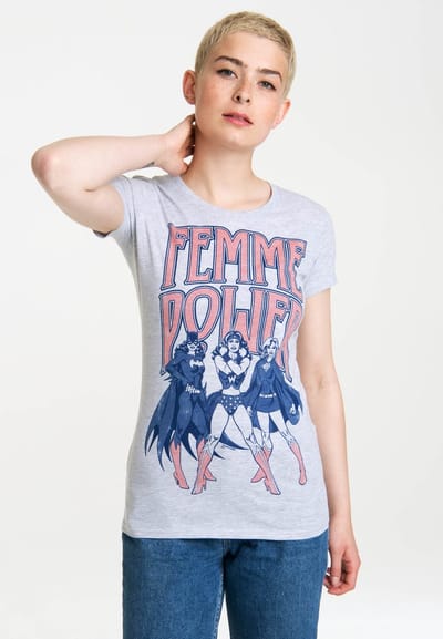 Logoshirt Vrouwen T-shirt Wonder Woman - DC Comics -Femme Power - Shirt met ronde hals van Logoshirt  - grijs gespikkeld