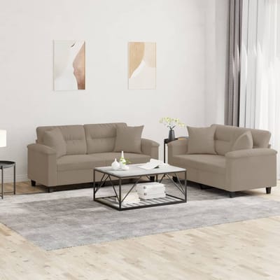 vidaXL - 2-delige - Loungeset - met - kussens - microvezelstof - taupe