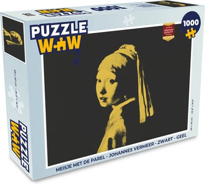 Puzzel Meisje met de parel - Johannes Vermeer - Zwart - Geel - Legpuzzel - Puzzel 1000 stukjes volwassenen
