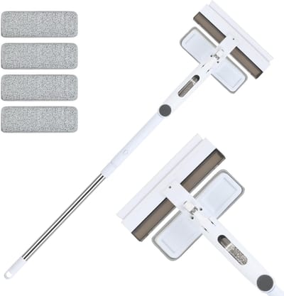 Dailygoods - Telescoopstang, raamreinigingsapparaat, raamwisser, raamtrekker, raamreinigingsgereedschap met 5 dweilpads voor doucheglasdeur, raam, autovoorruit