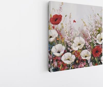 Saammp Canvas Schilderij - Wilde Bloemen Landschap - Natuur - Abstract - 20x20 - Foto op canvas - Wanddecoratie - Muurdecoratie Woonkamer - Kantoor Decoratie