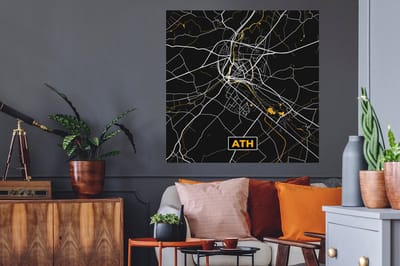 Muurstickers - Sticker Folie - Ath - Plattegrond - Goud - Kaart - Stadskaart - 100x100 cm - Plakfolie - Muurstickers Kinderkamer - Zelfklevend Behang XXL - Zelfklevend behangpapier - Stickerfolie