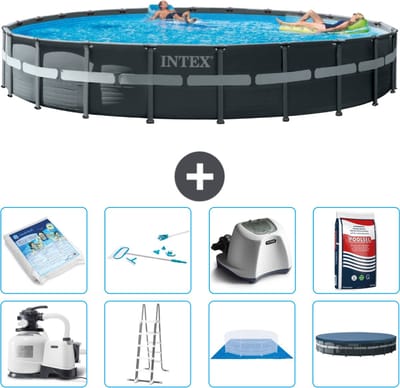 Intex Rond Ultra XTR Frame Zwembad - 732 x 132 cm - Inclusief Pomp - Ladder - Grondzeil - Afdekzeil Glasparels - Schoonmaakset - Zoutwatersysteem - Zwembadzout