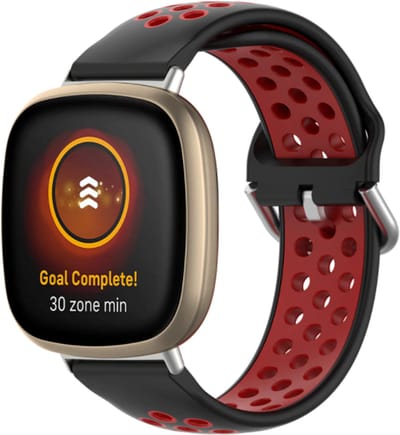 Strap-it Sport siliconen bandje - geschikt voor Fitbit Versa 3 / Fitbit Sense - zwart/rood