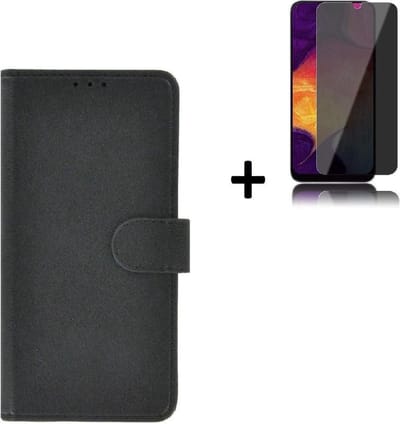 Hoesje Geschikt voor Samsung Galaxy A03s - Screenprotector A03s - Wallet Bookcase Zwart + Privacy Screenprotector