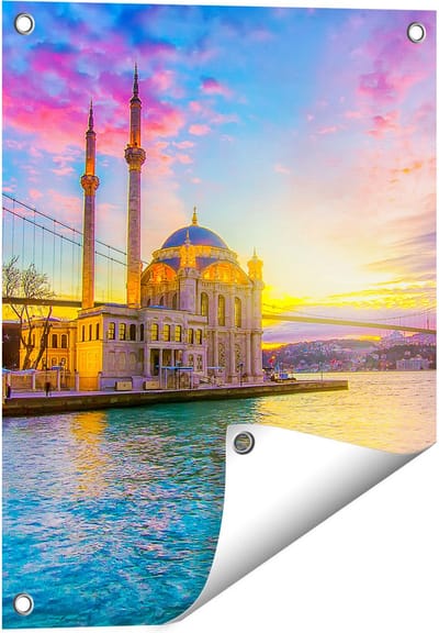 Gards Tuinposter Kleurrijke Ortakoy Moskee in Instanbul - 40x50 cm - Tuindoek - Tuindecoratie - Wanddecoratie buiten - Tuinschilderij