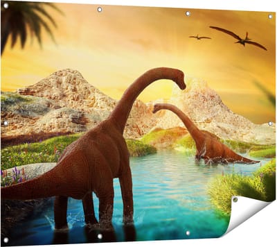 Gards Tuinposter Dinosauri�rs in het Water - Dino's - 120x90 cm - Tuindoek - Tuindecoratie - Wanddecoratie buiten - Tuinschilderij