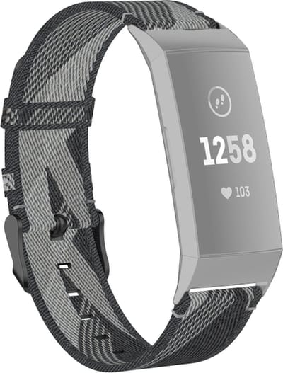 Nylon bandje - geschikt voor Fitbit Charge 3 / Charge 4 - grijs-patroon