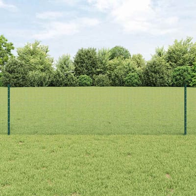 vidaXL - gelast - draadhek - met - palen - 10 - x - 0,6 - m - PVC-Coated - Staal - Groen