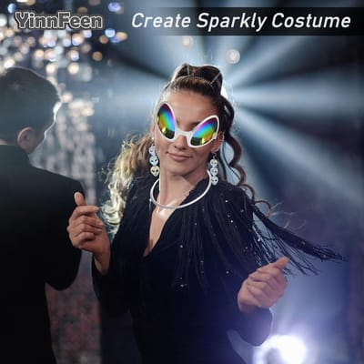 Vrouwelijk Alien Kostuum met 6 Accessoires, Haarband, Bril, Oorbellen, Ketting en Lange Handschoenen voor Carnaval en Halloween Feestjes