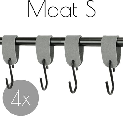 4x S-haak hangers - Handles and more® | SUEDE GREY - maat S (Leren S-haken - S haken - handdoekkaakje - kapstokhaak - ophanghaken)