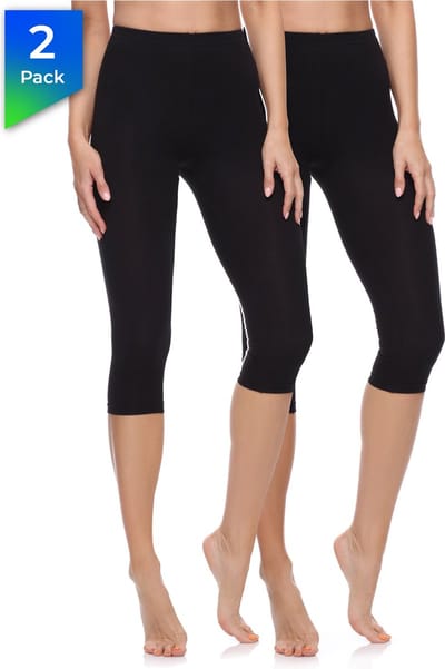 Merry Style MS-MS10-199-LE 2Pack Dames Capri Leggings - Sport - Vrijetijdsbroek - 3/4 Lengte - Katoen- Sporbroek - Yogabroek - Zwart/Zwart - XS