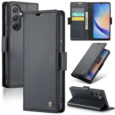 CaseMe Wallet Case met RFID Bescherming en Magneetsluiting voor Galaxy A34 5G _ Zwart