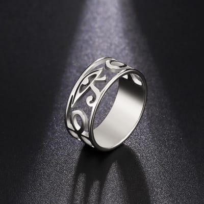 LIKGREAT Oud-Egypte Oog van Horus Ring Roestvrij Staal Holle Ra Udjat Vingerringen Accessoires Ankh Kruis Voor Vrouwen Mannen Cadeaus 10 gray