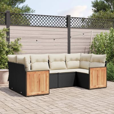 vidaXL - 6-delige - Loungeset - met - kussens - poly - rattan - zwart