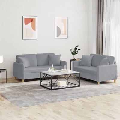 vidaXL - 2-delige - Loungeset - met - kussens - stof - lichtgrijs