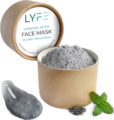 LYFE® Gezichtsmasker – Kleimasker met Actieve Houtskool & Chiazaad – Poedermasker voor de Vette en Gecombineerde Huid – Vegan – 45 g