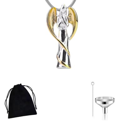 Winkrs - Ashanger Met Ketting - Gedenkhanger Engel met Goudkleurige Accenten - RVS – Inclusief Opbergzakje