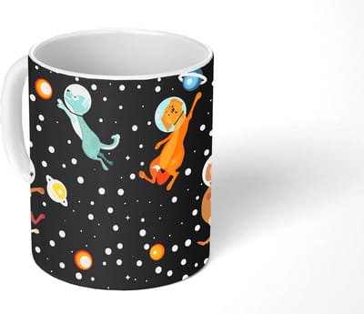 Mok - Koffiemok - Planeten - Hond - Patroon - Mokken - 350 ML - Beker - Koffiemokken - Theemok