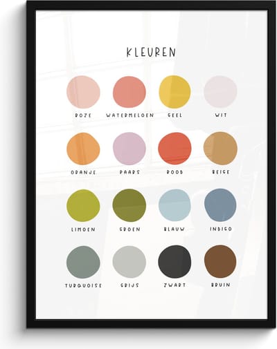 Poster in lijst - Fotolijst 60x80 cm - Posters - Kleuren - Leren voor kinderen - Educatief - Posterlijst zwart - Kamer decoratie - Wanddecoratie kinderkamer - Muurdecoratie babykamer