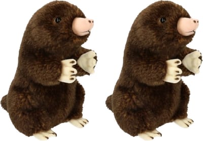 Heunec Mol knuffel - 2x stuks - pluche - zittend - knuffeldier - mollen - 22 cm