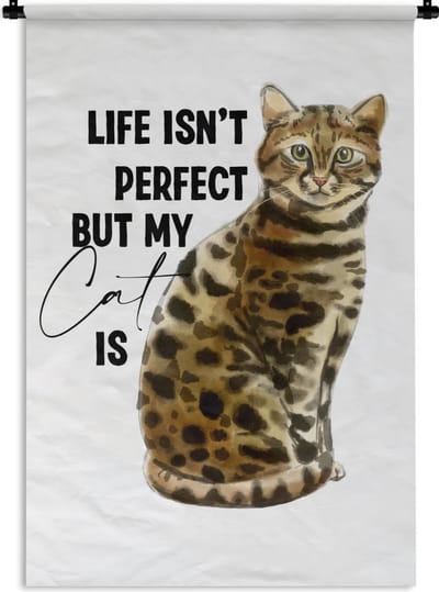 Wandkleed - Wanddoek - Life isn't perfect but my cat is - Spreuken - Quotes - Katten - 120x180 cm - Wandtapijt