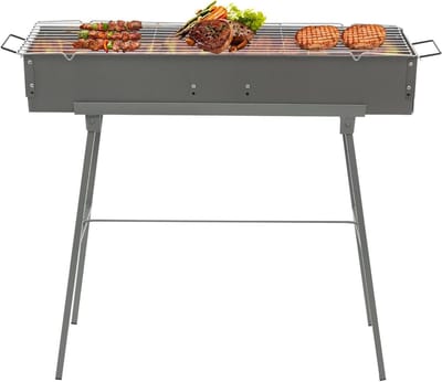 Houtskoolbarbecue - Draagbare grill - Buiten koken - Verstelbare luchtklep - 80 cm breed - Grijs