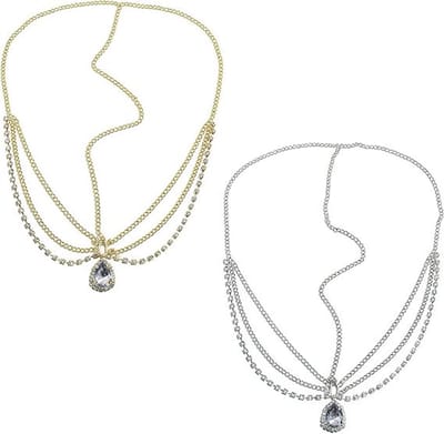 Hoofddeksels - Muziekfestivalhoofddeksels - Tweedelige hoofddeksels met hanger, elegante haaraccessoires voor vrouwen, retro festivalhoofddeksels, geschikt voor bruiloften, muziekfestivals, alledaagse looks, goud + zilver