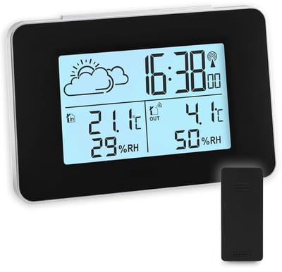 SCH® Weerstation met Buitensensor - Weerstation - Zwart - ‎13cm x 9cm x 4cm