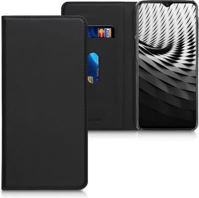 kwmobile hoesje geschikt voor OnePlus 6T - Beschermhoes van imitatieleer - Flip cover in zwart