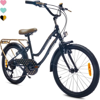 Heart Bike Fiets voor een meisje van 6 tot 10 jaar, 20 inch Zwart, 6 versnellingen Shimano, kinderfiets in hoogte verstelbaar