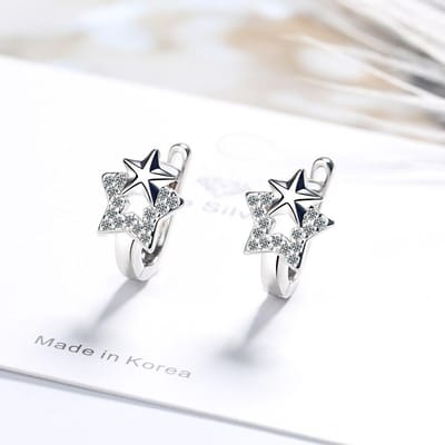 925 Sterling Zilver Mozaïek Kubieke Zirkoon Pentagram Clip Op Oorbel Voor Vrouwen Meisje Eenvoudige Feest Sieraden Geschenken S -E1048 white