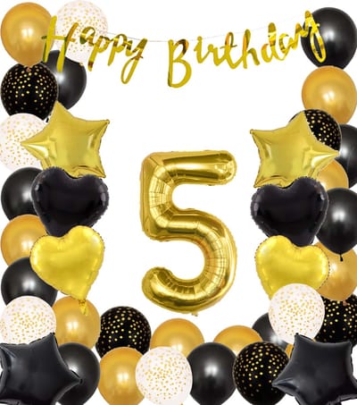 Snoes Ballonnen 5 Jaar Black Gold Dots Mega Ballon - Compleet Feestpakket Goud Zwart Stippen Cijferballon 5 - Verjaardag Versiering DIY Slinger Happy Birthday – Folieballon – Latex Ballonnen - Helium Ballonnen