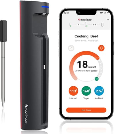 SnelShoppen - Draadloze Vleesthermometer met Wifi en Bluetooth - App-Bewaking met Timer en Alarm - IP67 Waterdicht en Oliebestendig - Voor BBQ, Oven,