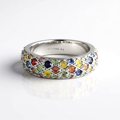 Cavill - Zilveren Ring met 48 Multicolor Saffieren Rondgeslepen 925 Sterling Zilver Geplateerd - Stijlvolle Ringen voor Dames & Heren
