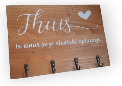 Sleutel ophangbord sleutelrek opbergsysteem voor sleutels "Thuis is waar je je sleutels ophangt"
