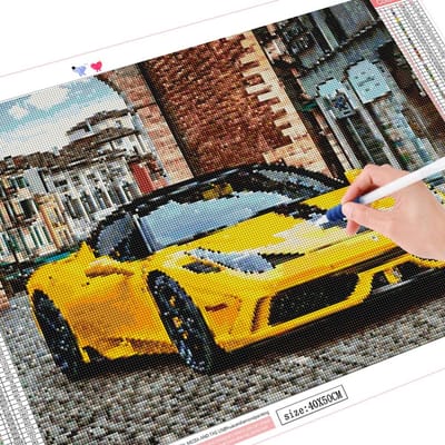 Volledige boor 5D diamant schilderij raceauto landschap borduurwerk kruissteek woondecoratie cadeau 20X30CM yellow